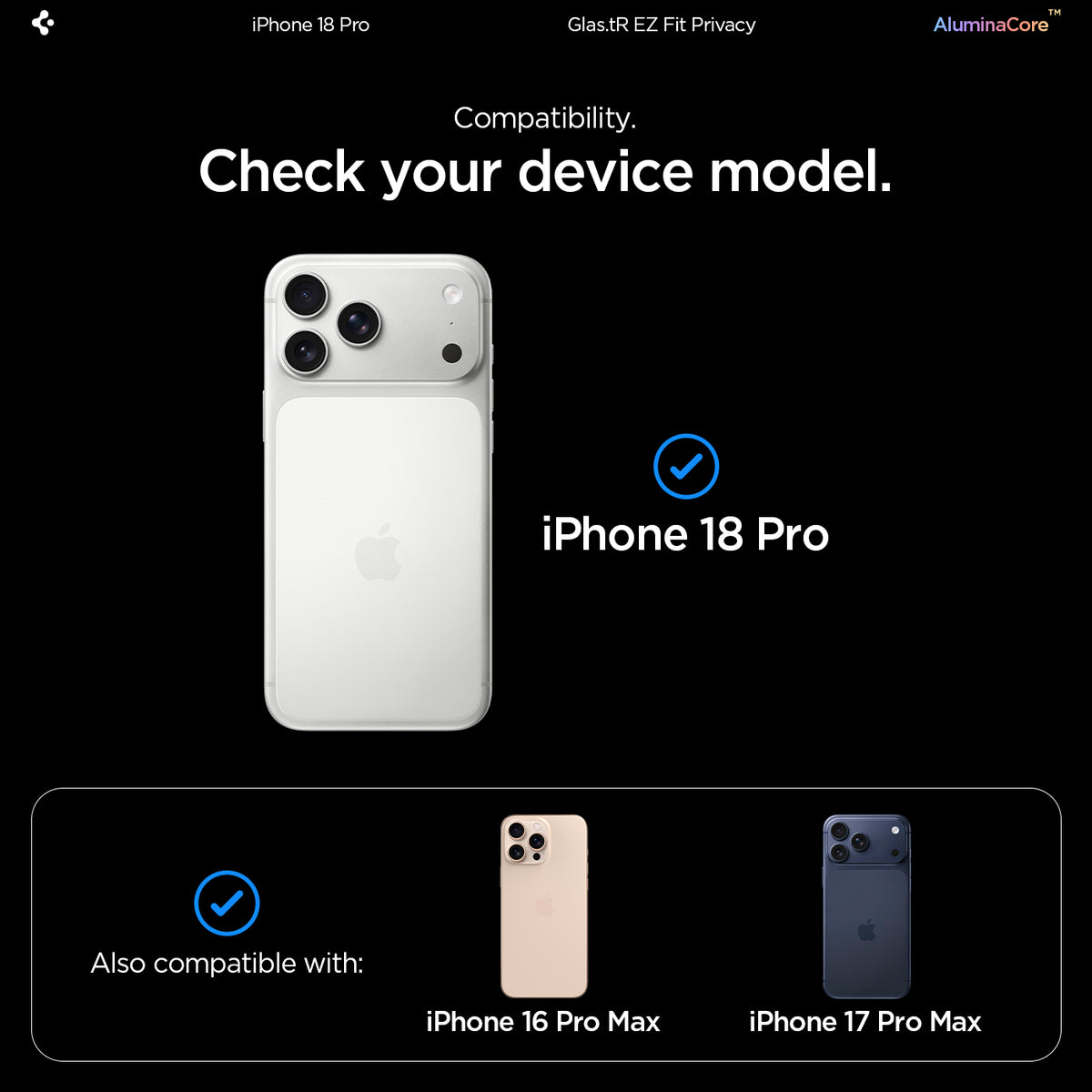 AGL12023 - iPhone 18 Pro GLAS.tR EZ Fit | Privacy showing compatibility