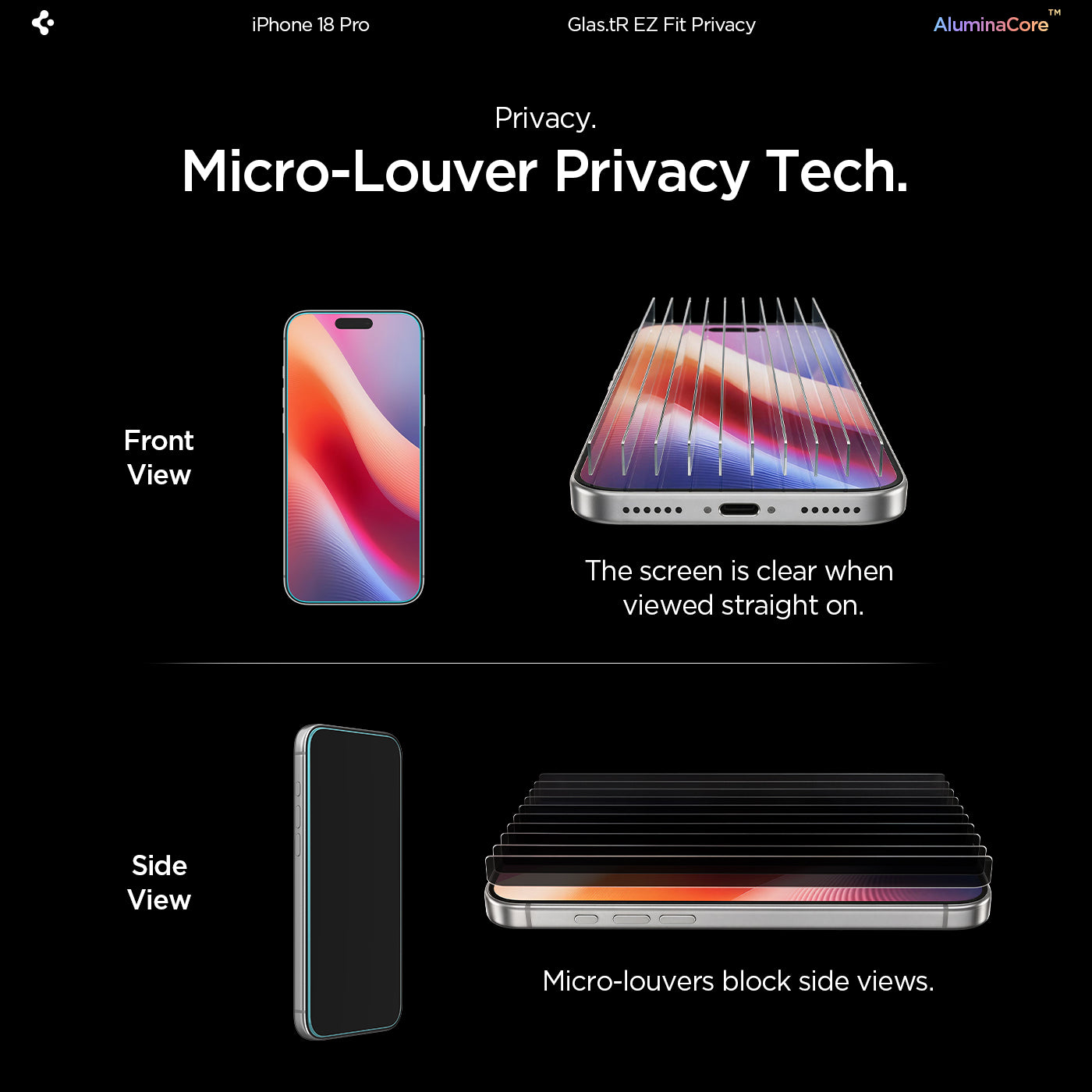 AGL12023 - iPhone 18 Pro GLAS.tR EZ Fit | Privacy showing privacy. micro louver privacy tech