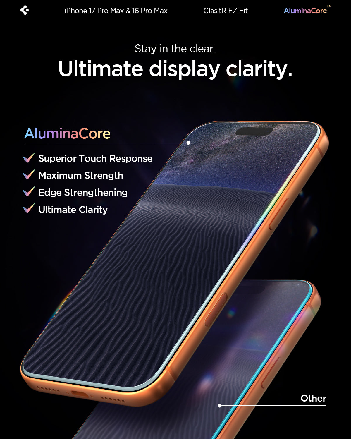 AGL07907 - iPhone 17 Pro Max GLAS.tR EZ Fit | Sensor Protected showing the ultimate display clarity. Stay in the clear.