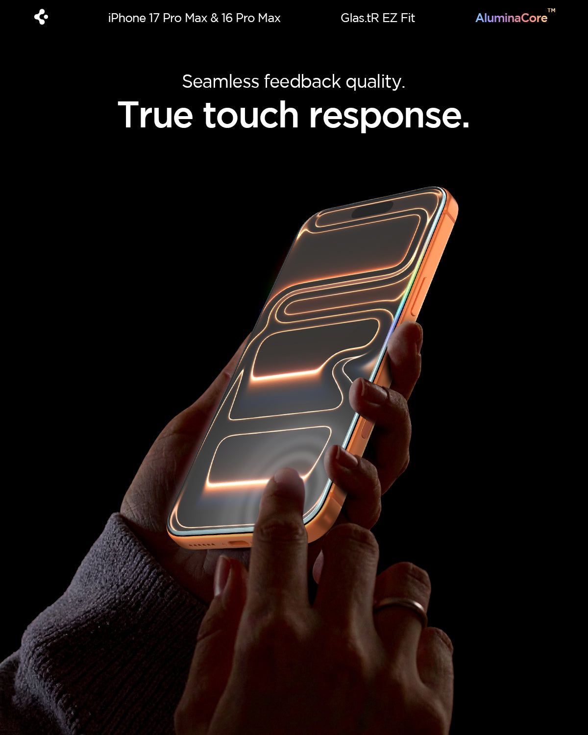 AGL07907 - iPhone 17 Pro Max GLAS.tR EZ Fit | Sensor Protected showing the seamless feedback quality with true touch response.