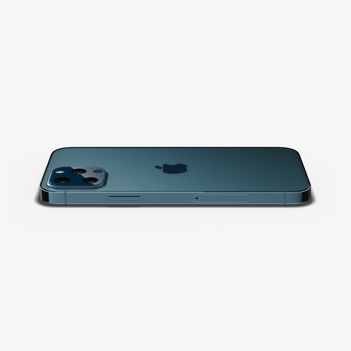 AGL02456 - iPhone 12 Pro Max Optik Lens Protector in Pacific Blue showing the back, partial side with lens protector installed