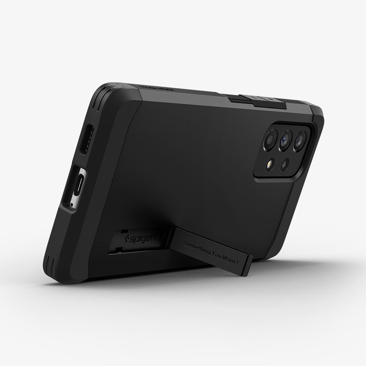 ACS04255 - Galaxy A53 5G Case Tough Armor in Black showing the back, partial bottom with a built-in kickstand propped up
