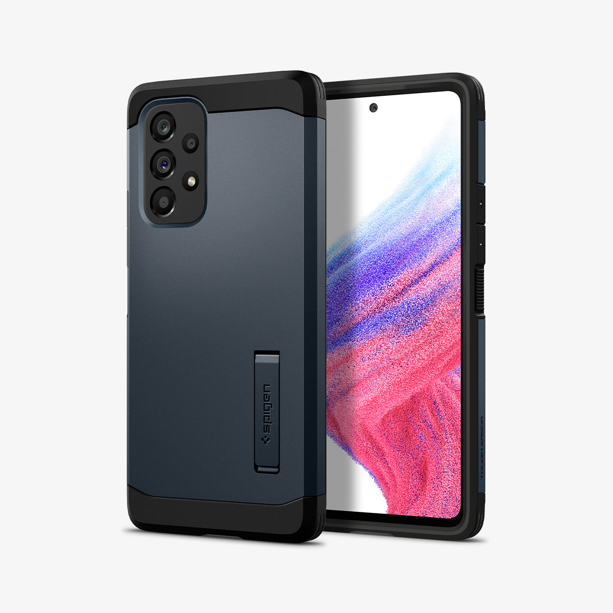 ACS04256 - Galaxy A53 5G Case Tough Armor in Metal Slate showing the back next to it, another device showing front