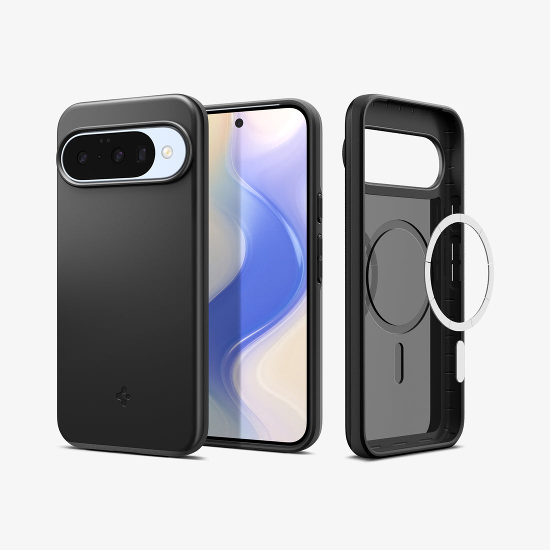ACS09699 - Pixel 10, Pixel 10 Pro Thin Fit (MagFit) in black showing the back, front and inside