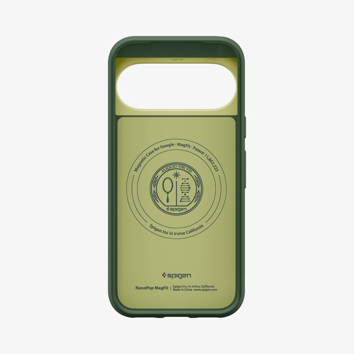 ACS11456 - Pixel 11 Pro XL Nano Pop (Mag Fit) Avo Green interior view showing the built in magnetic ring, microfiber lining, and MagFit construction.