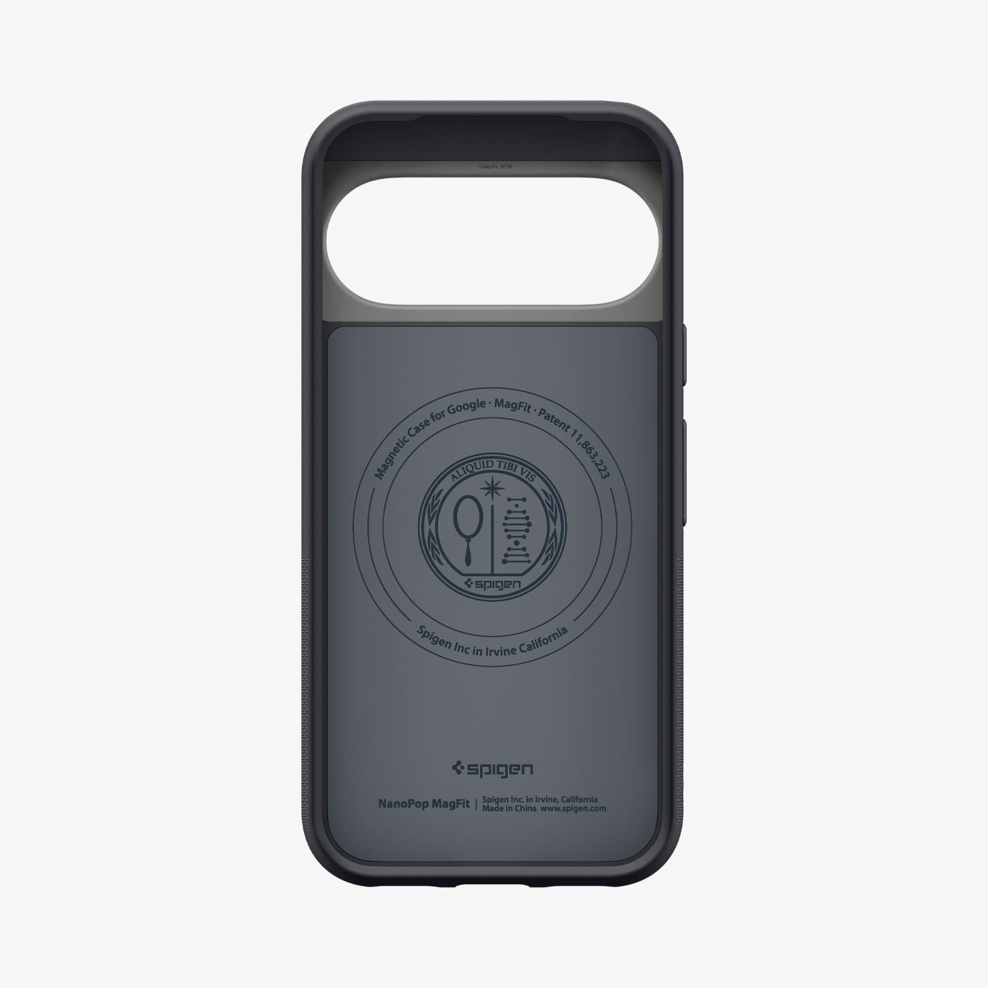 ACS11455 - Pixel 11 Pro XL Nano Pop (Mag Fit) Black Sesame interior view showing the built in magnetic ring, microfiber lining, and MagFit construction.