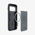 ACS11455 - Pixel 11 Pro XL Nano Pop (Mag Fit) Black Sesame exploded view showing the built in magnetic ring, microfiber lining, and layered case construction.