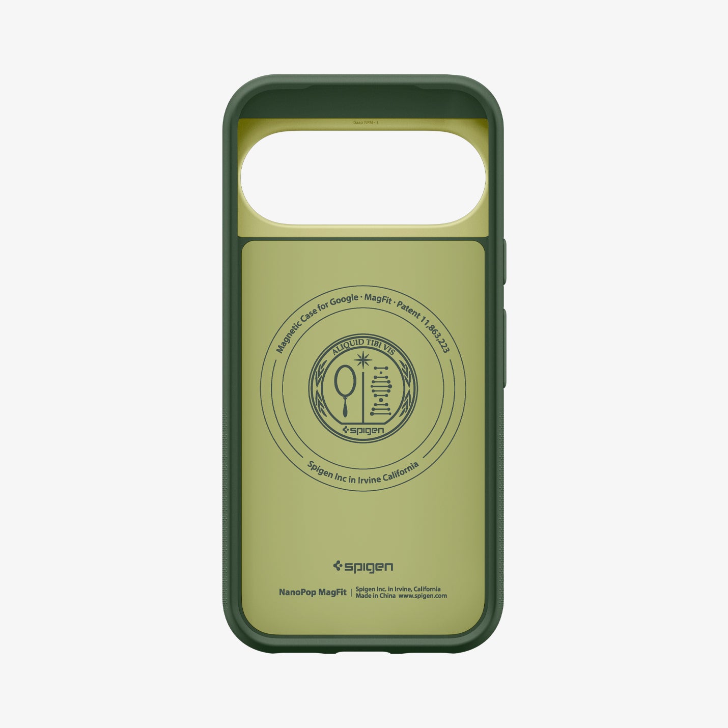 ACS11436 - Pixel 11 Pro  Nano Pop (Mag Fit) Avo Green interior view showing the built in magnetic ring, microfiber lining, and MagFit construction.