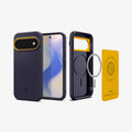 ACS11434 - Pixel 11 Pro  Nano Pop (Mag Fit) Blueberry Navy front, back, and exploded views showing the magnetic construction and internal components of the case.