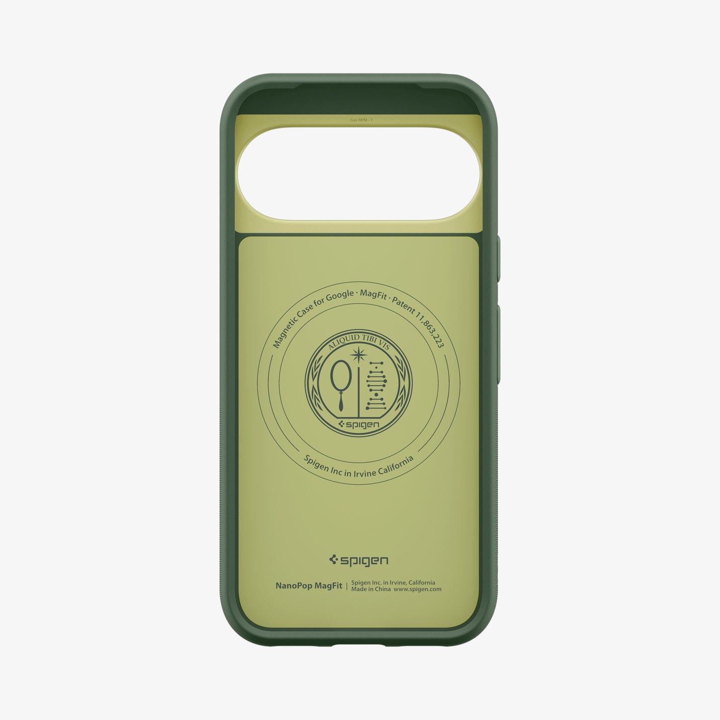 ACS11446 - Pixel 11 Nano Pop (Mag Fit) Avo Green interior view showing the built in magnetic ring, microfiber lining, and MagFit construction.
