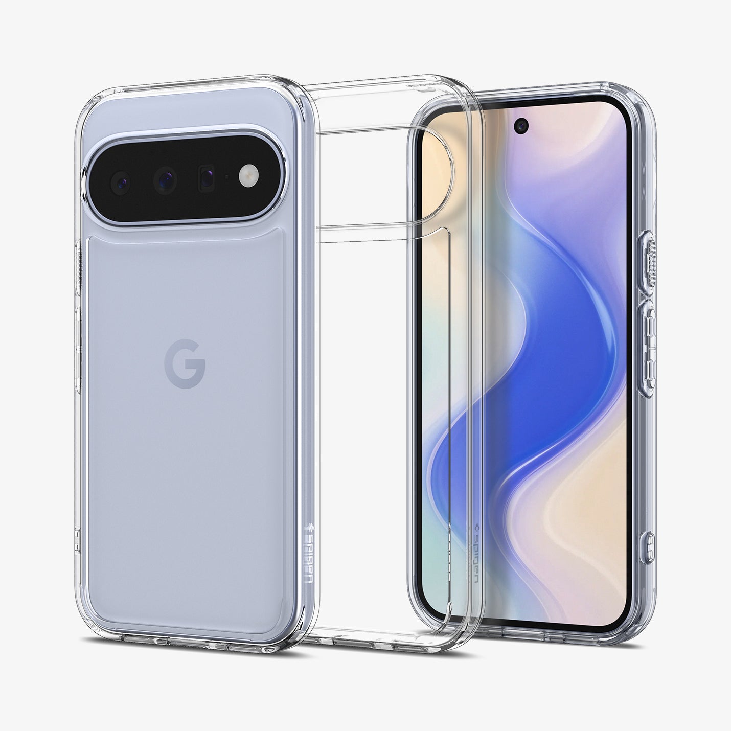 ACS11440 - Pixel 11 Ultra Hybrid Crystal Clear front and back views of the crystal clear case showing a slim design and raised camera surround.