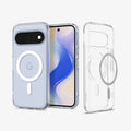 ACS11441 - Pixel 11 Ultra Hybrid (Mag Fit) Clear White front and back views highlight the built in MagFit ring, slim profile, and everyday protection.