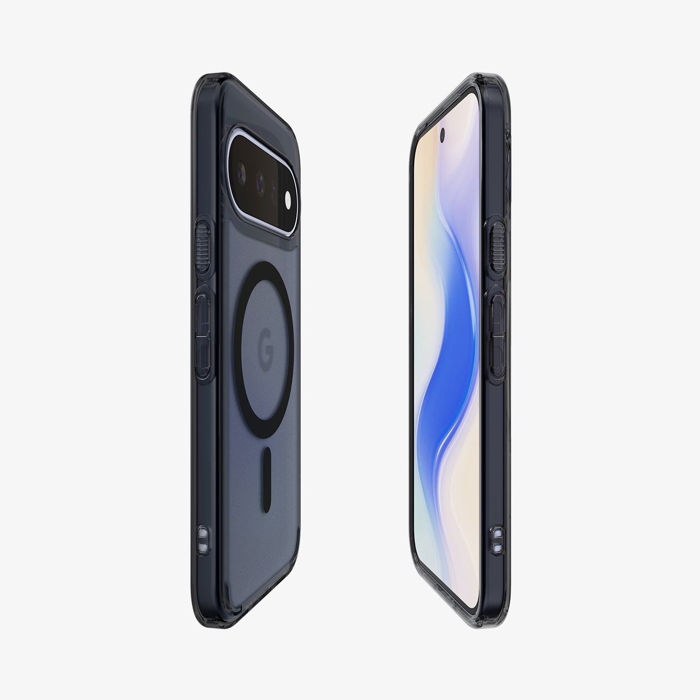 ACS11442 - Pixel 11 Ultra Hybrid (Mag Fit) Frost Black front and back angled views display the slim profile, built in MagFit ring, responsive buttons, and precise fit.
