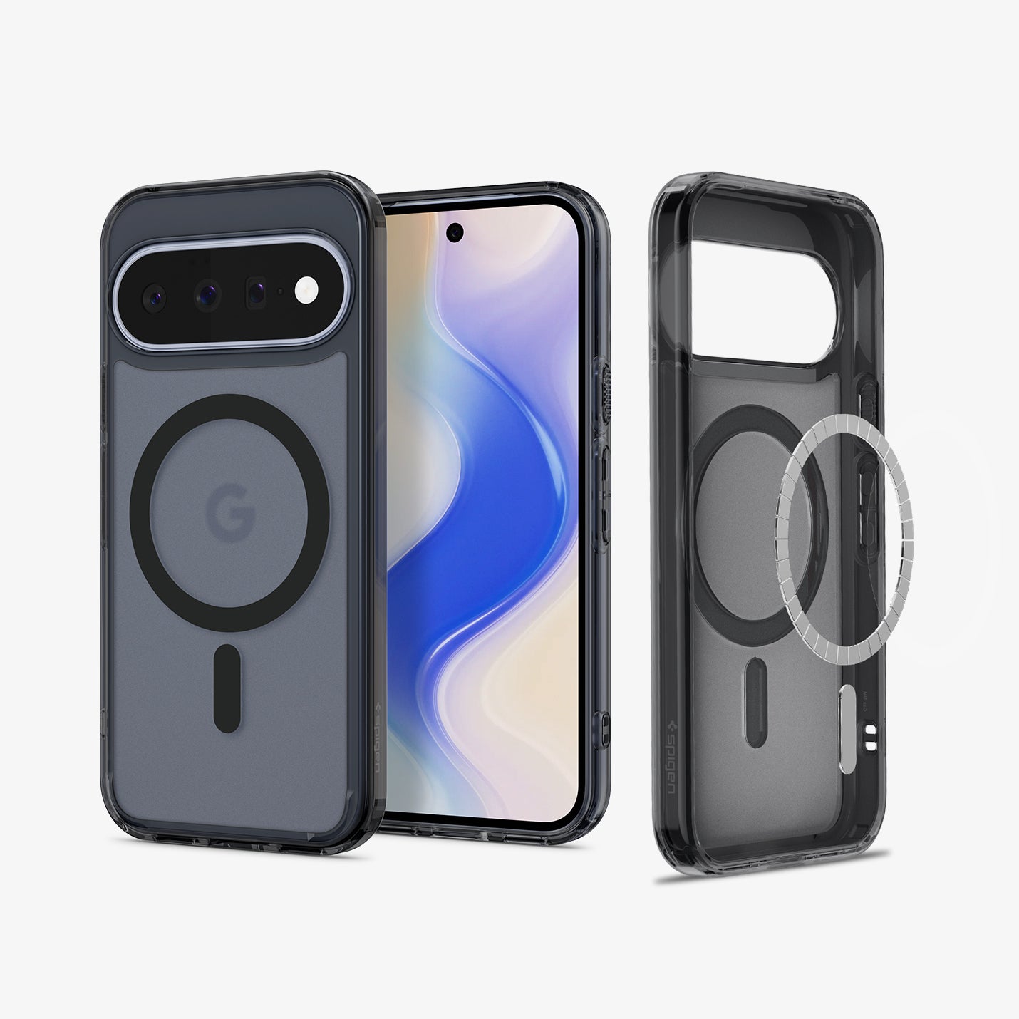 ACS11442 - Pixel 11 Ultra Hybrid (Mag Fit) Frost Black front and back views highlight the built in MagFit ring, slim profile, and everyday protection.