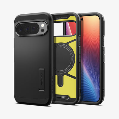 ACS09728 - Pixel 10 Pro XL Tough Armor AI (MagFit) in black showing the back, front and inside