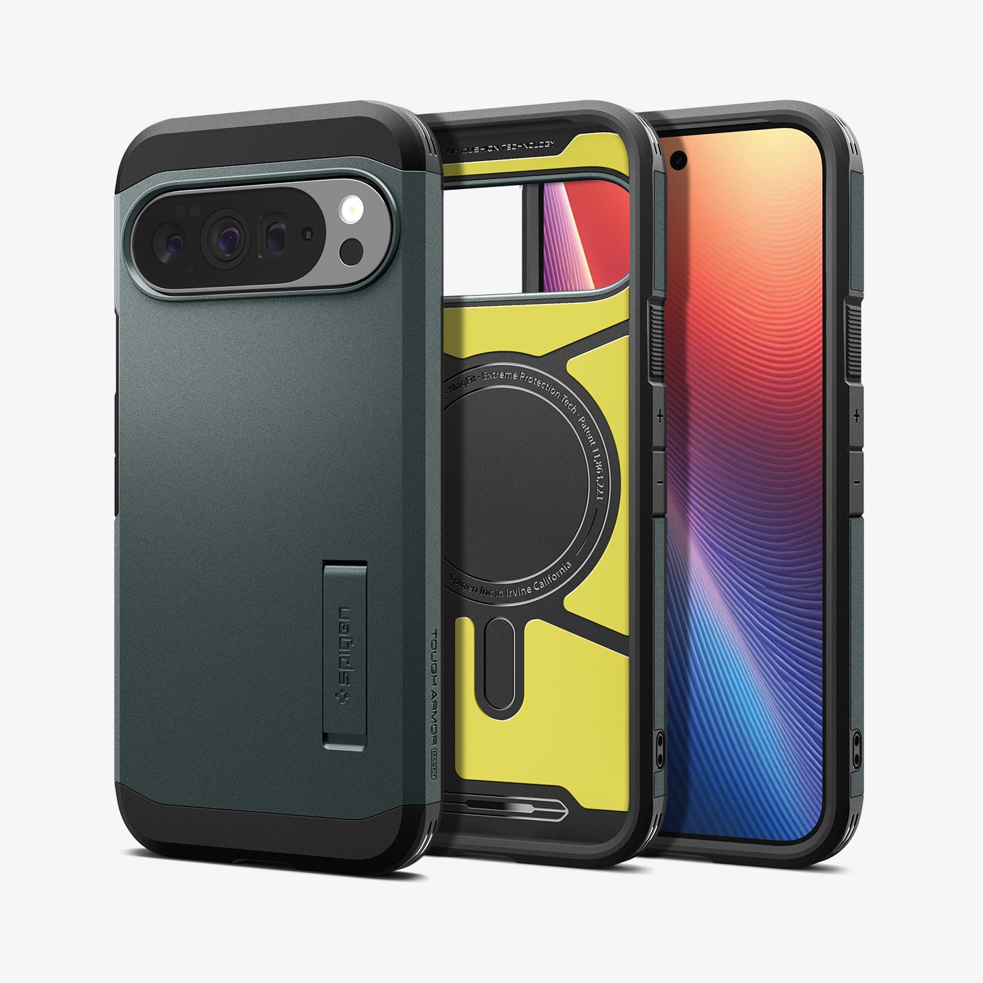 ACS09730 - Pixel 10 Pro XL  Tough Armor AI (MagFit) in Abyss Green showing the back, front and inside