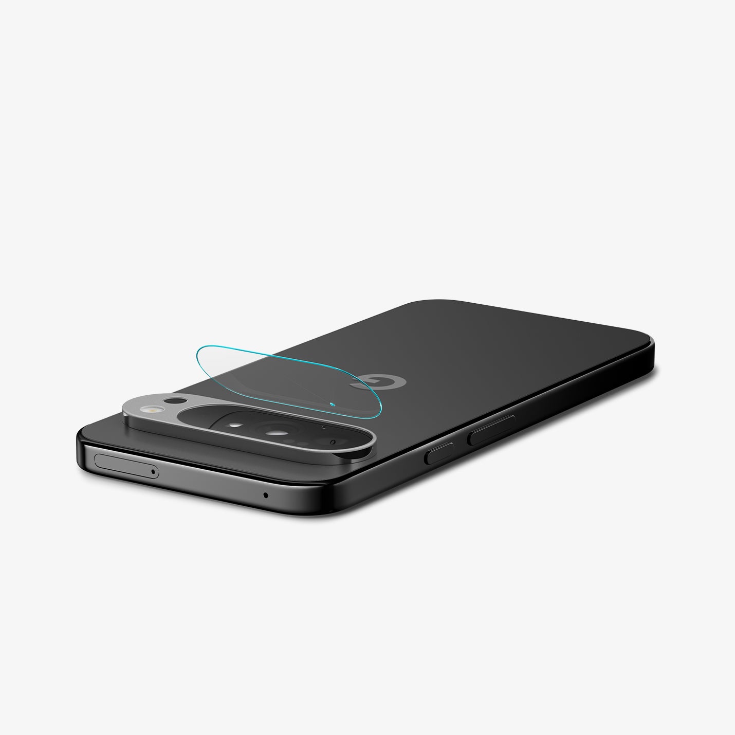AGL09662 - Pixel 10 Pro Optik EZ Fit Lens Protector showing the lens protector partially hovering in front of the camera lens
