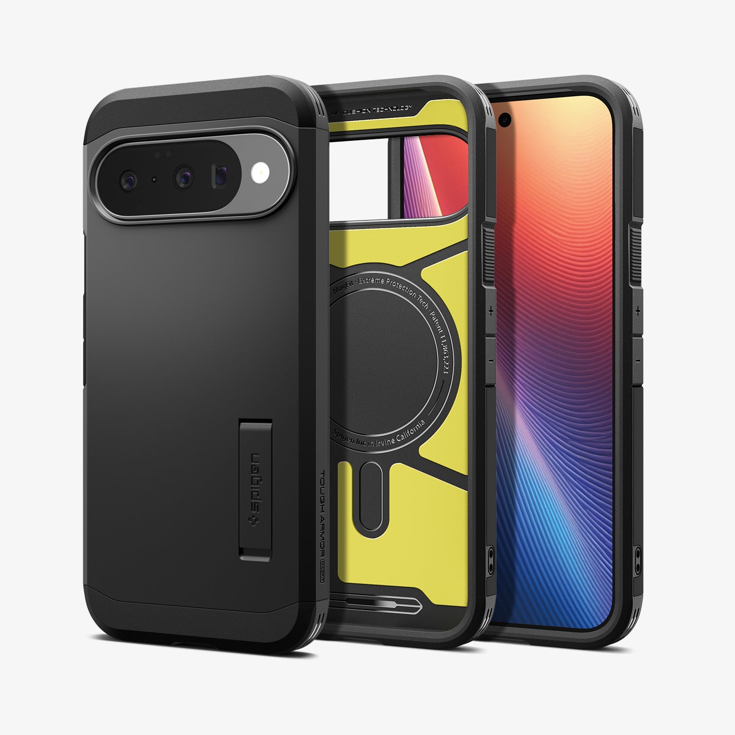 ACS09705 - Pixel 10 Pixel 10 Pro Tough Armor AI (MagFit) in black showing the back, front and inside