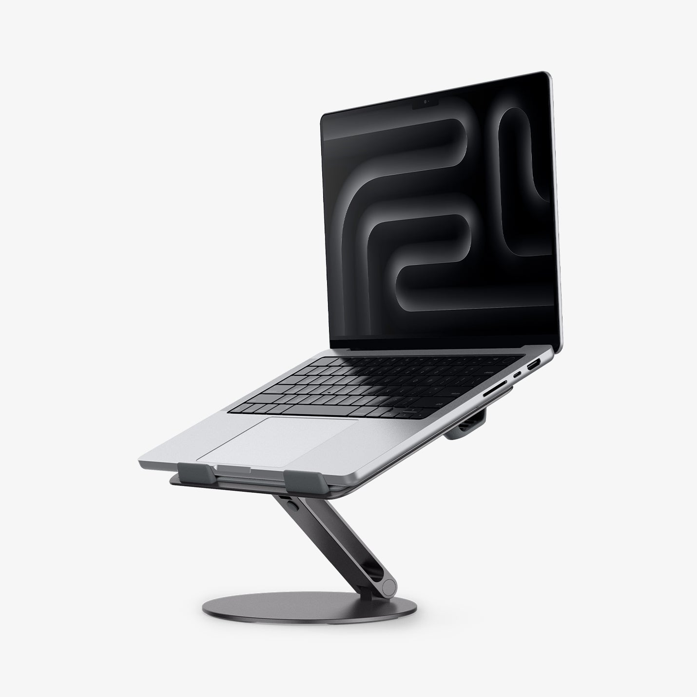 AMP09303 - Laptop Stand | LD206C in Space Gray showing the front of the device and partial side of the stand 