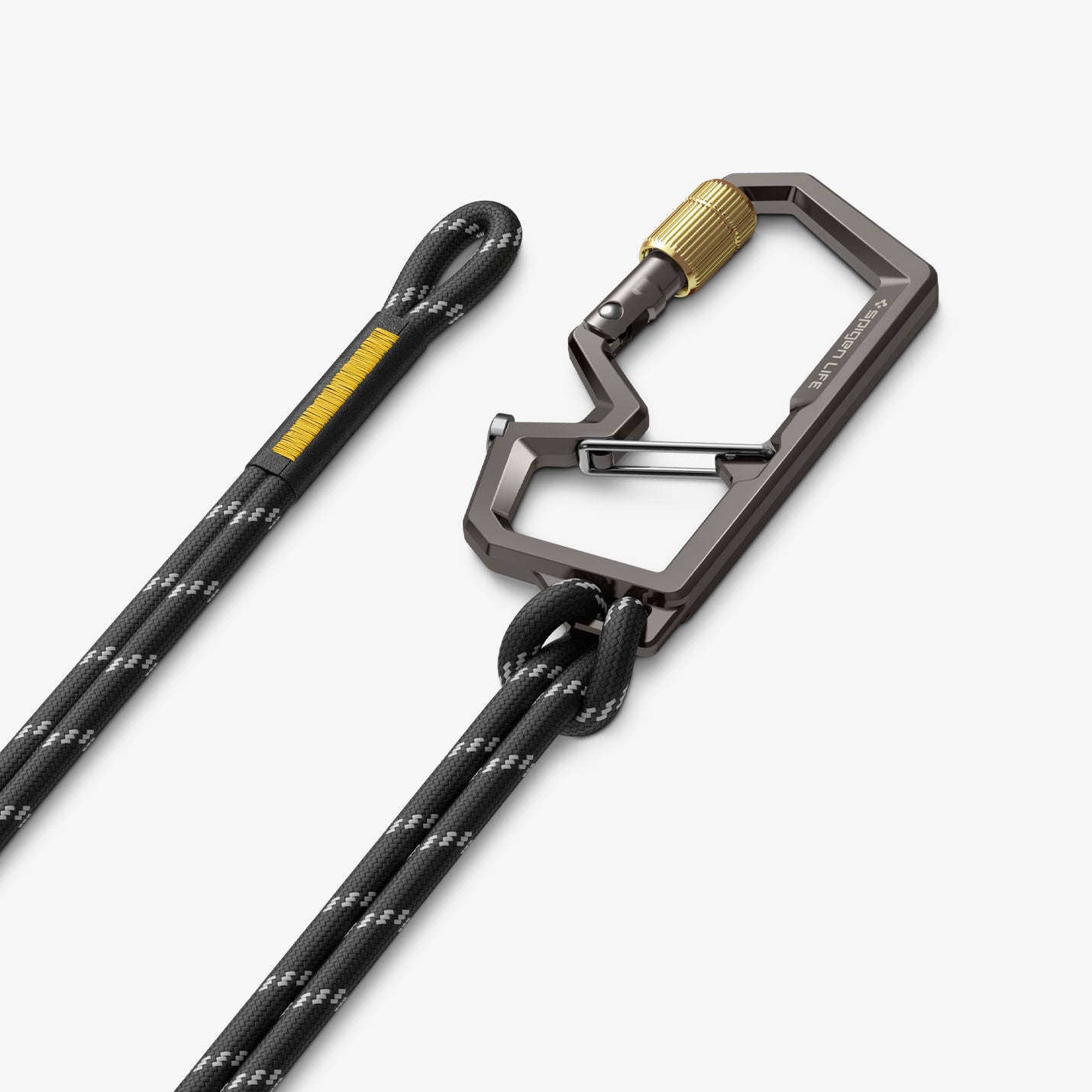 AHP08894 - Carabiner | LF101 in black showing the carabiner and the rope attached