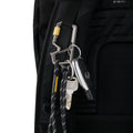 AHP08894 - Carabiner | LF101 in black showing the carabiner with keys  attached to the strap of the bag