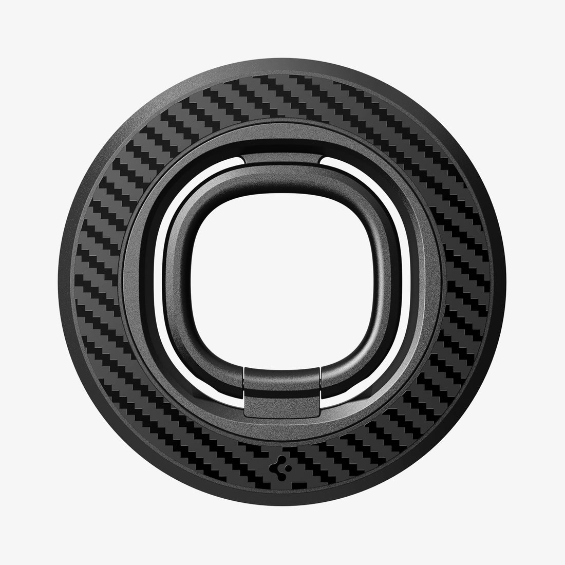 AMP09334 - O-Mag Magnetic Phone Holder (Mag Fit) | OM106 showing front face of ring holder with carbon fiber texture and rounded square inner ring detail