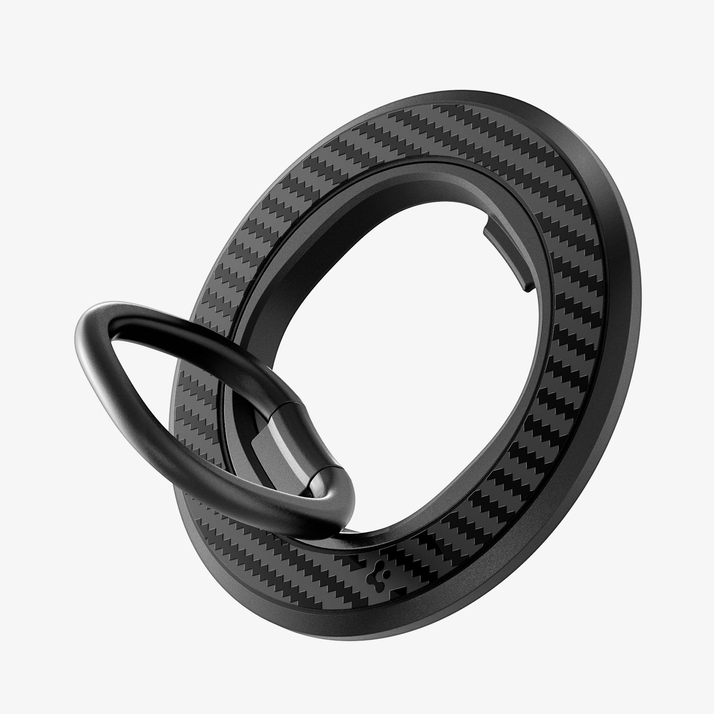 AMP09334 - O-Mag Magnetic Phone Holder (Mag Fit) | OM106 showing angled view of ring holder with carbon fiber outer ring and extended inner loop