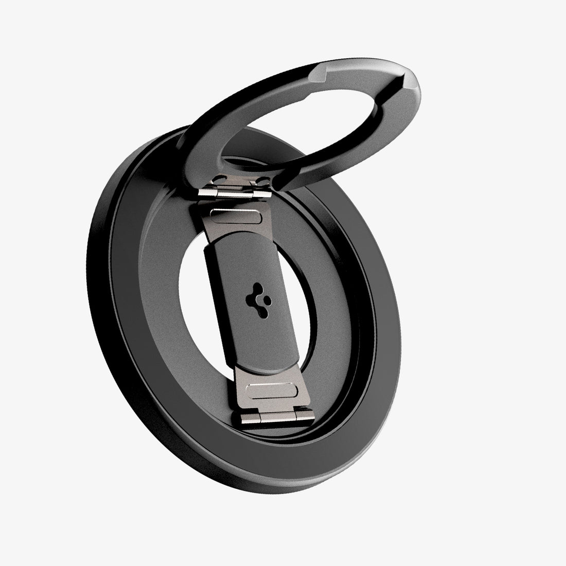 AMP11739 - O-Mag Magnetic Phone Holder (Mag Fit+) | OM108 angled view of the phone holder with rotating ring and folding kickstand legs