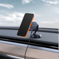 ACP11399 - Peltier Dashboard Charging Mount with Cable | PLT100 (Mag Fit) showing an orange iPhone attached to the PLT100 mount on a car dashboard, cable connected.