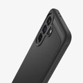 ACS09795 - Spigen Rugged Armor Galaxy A37 5G case in Matte Black - close-up of camera cutout and carbon fiber texture detail