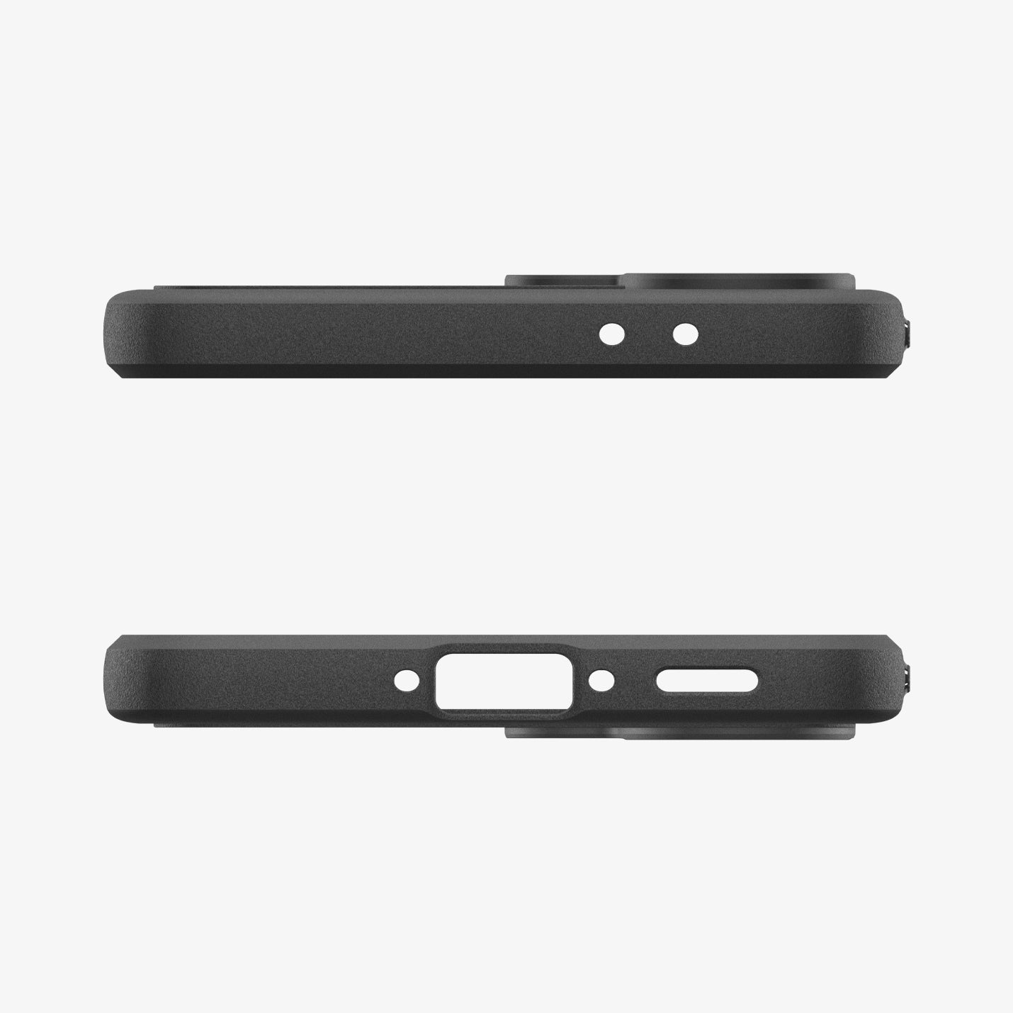 ACS09795 - Spigen Rugged Armor Galaxy A37 5G case in Matte Black - top and bottom edge views showing speaker and charging port cutouts