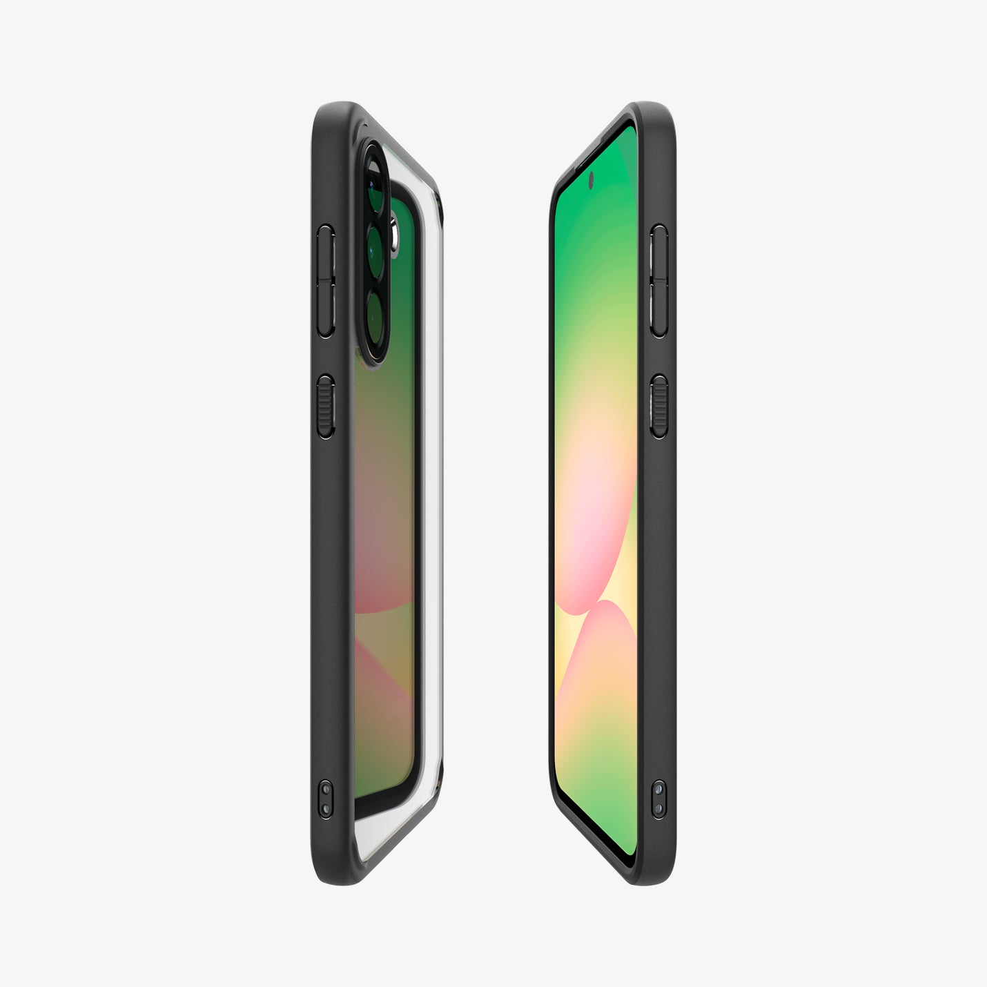ACS09293 - Galaxy A56 5G Case Ultra Hybrid in Matte Black showing the sides front and back of 2 devices aligned with each other