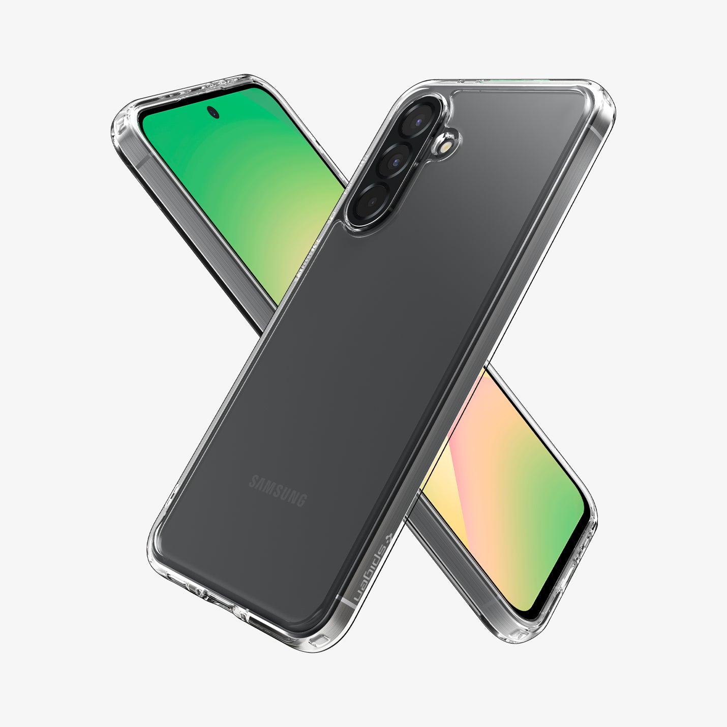 ACS09292 - Galaxy A56 5G Case Ultra Hybrid in Crystal Clear showing the back, partial side, next to it, a device showing partial front and side