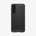 ACS09794 - Spigen Rugged Armor Galaxy A57 5G case in Matte Black - back view showing matte finish and carbon fiber corner accents