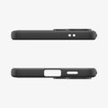 ACS09794 - Spigen Rugged Armor Galaxy A57 5G case in Matte Black - top and bottom edge views showing speaker and charging port cutouts