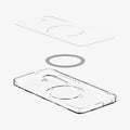 ACS08981 - Galaxy S25 Plus Case Ultra Hybrid Metal Ring (MagFit) in Clear White showing the inner layer, hovering above the detached magring and the case