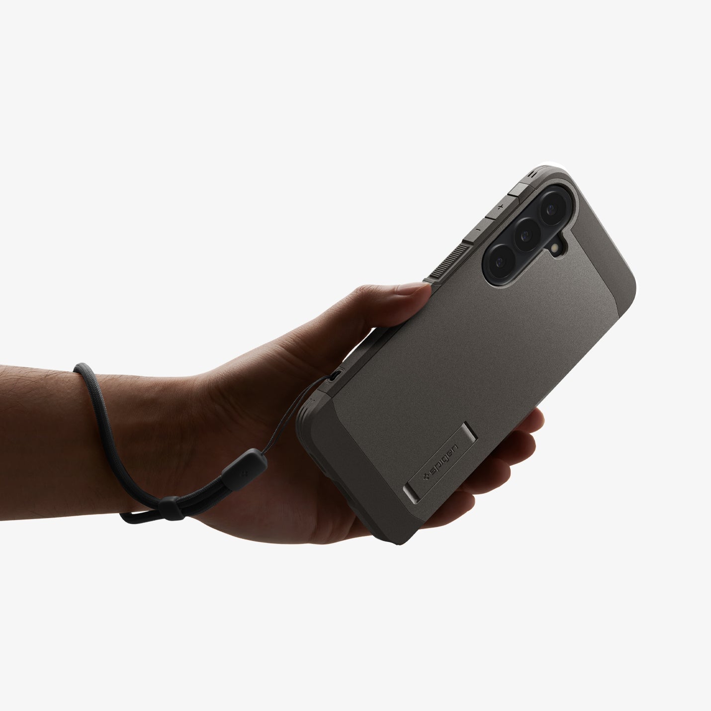 ACS11635 - Galaxy S26 FE Tough Armor (Mag Fit) showing Galaxy S26 FE Tough Armor MagFit case held in hand with wrist strap attached