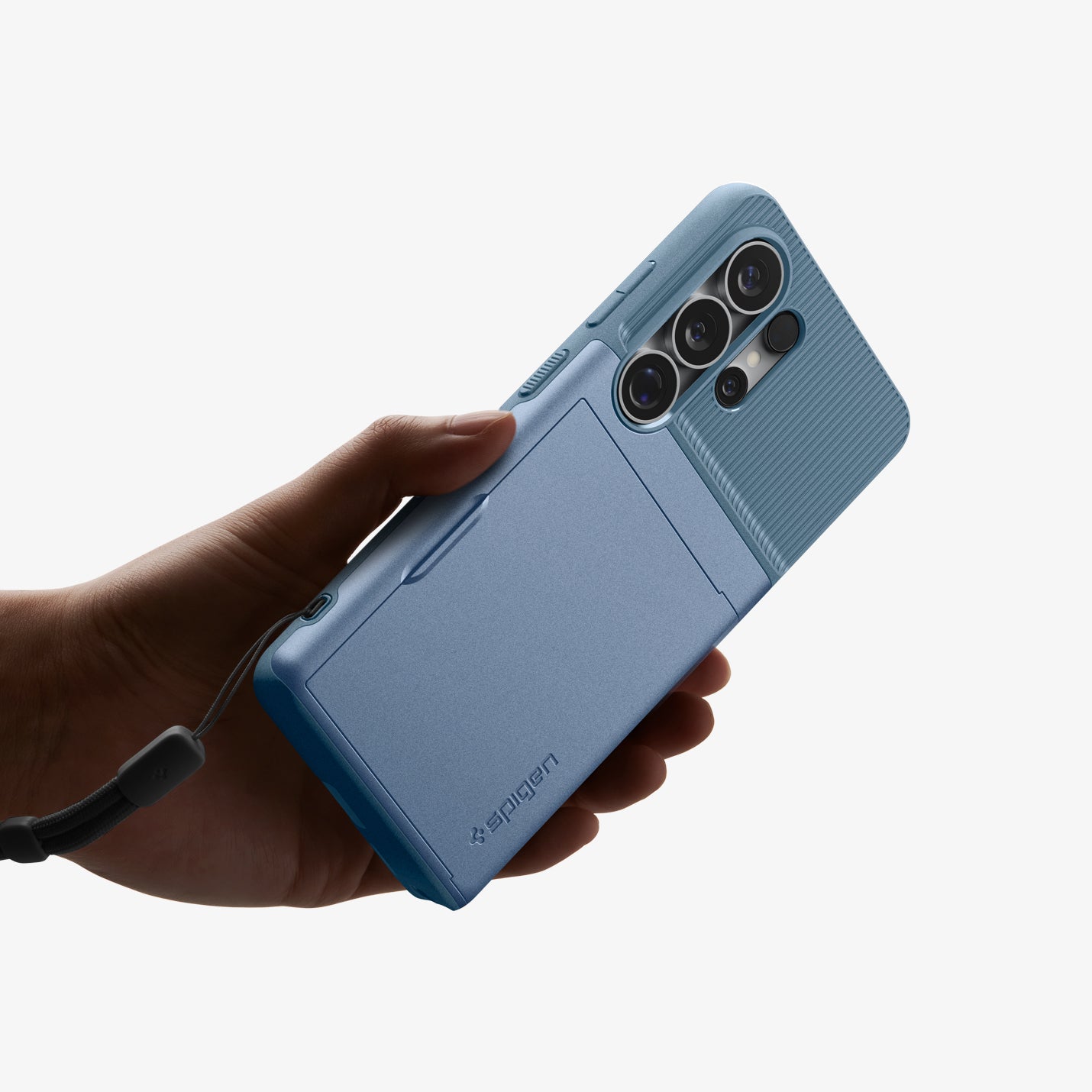 ACS11225 - Galaxy S26 Ultra Slim Armor CS in Light Blue showing the back with holding hand