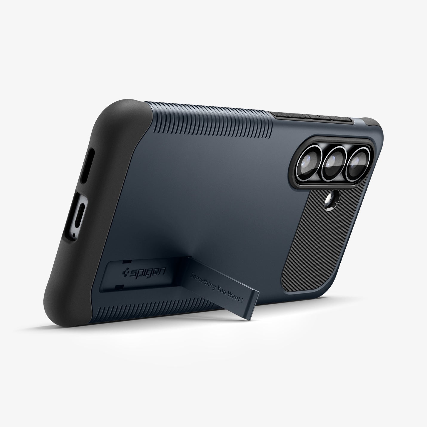 ACS10717 - Galaxy S26 Plus Slim Armor (Mag Fit) in Metal Slate showing bottom of case with kickstand out