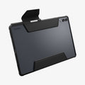 ACS10219 - Galaxy Tab S12 Ultra Ultra Hybrid Pro in Black showing the back of a tablet case with a clear panel, protective frame, folding cover, and stylus storage.
