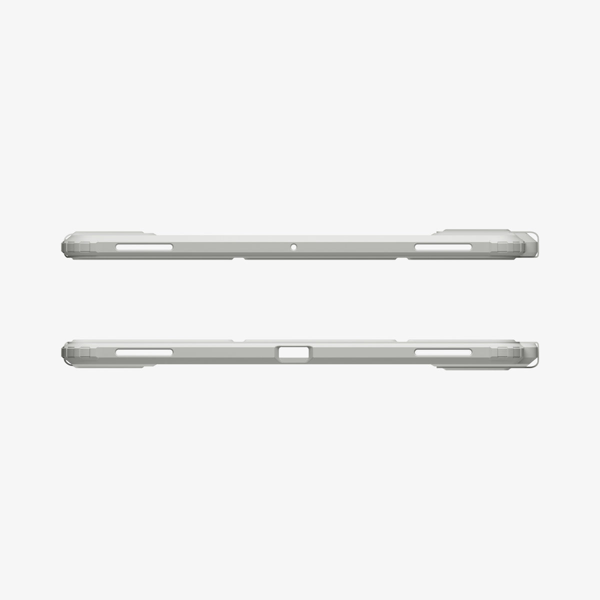 ACS10220 - Galaxy Tab S12 Ultra Ultra Hybrid Pro in Gray showing top and bottom edge views of a tablet case with button, speaker, and port cutouts.