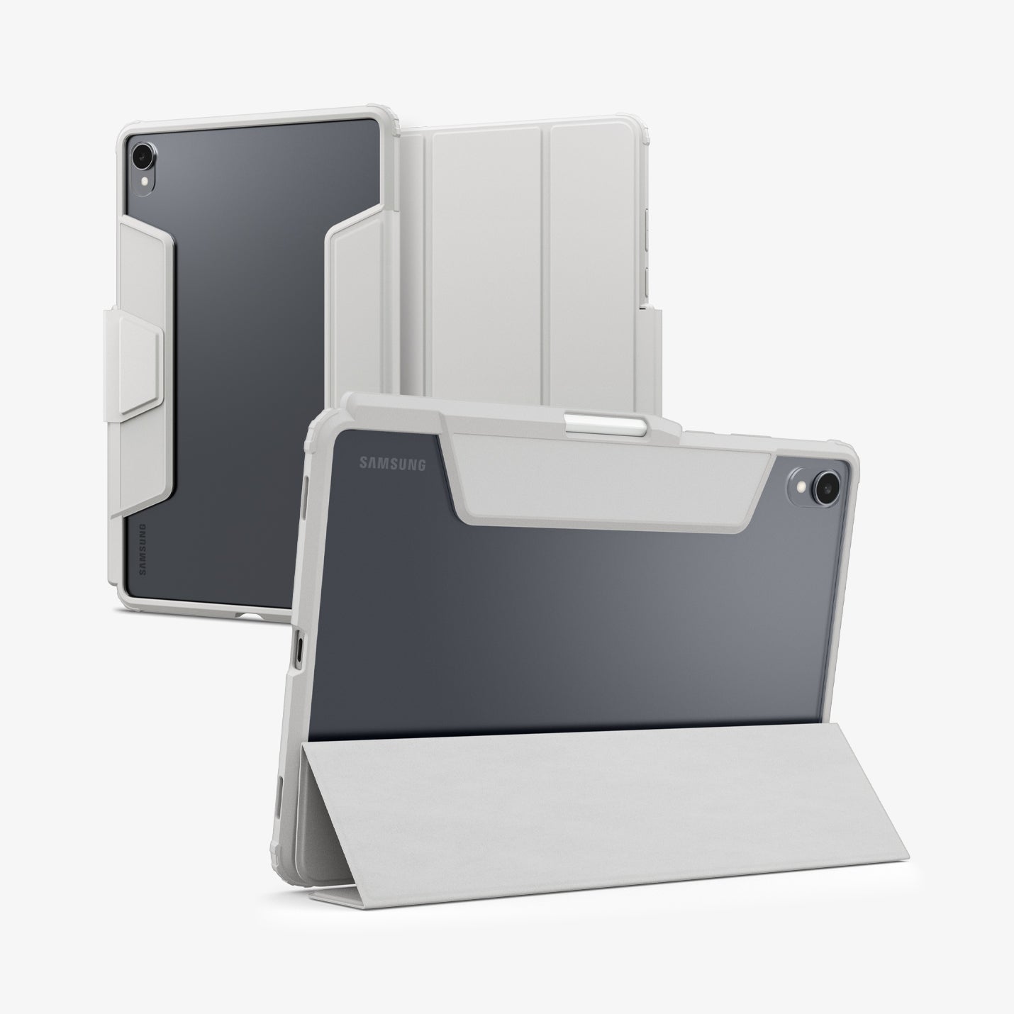 ACS10213 - Galaxy Tab S11 Series Ultra Hybrid Pro in Gray showing the back, front and device propped up by built in kickstand