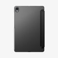  ACS11828 - Galaxy Tab S12+ Liquid Air Folio showing the back of a tablet case with a translucent panel, camera cutout, folding cover, and stylus attached along the side.