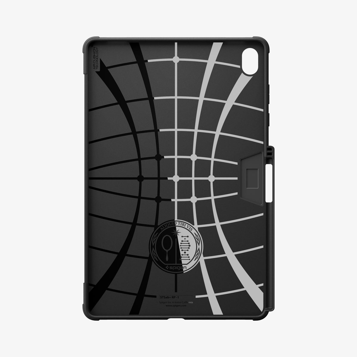 ACS11822 - Galaxy Tab S12+ Rugged Armor Pro showing the interior of the tablet case with a patterned design, camera opening, and pen storage.
