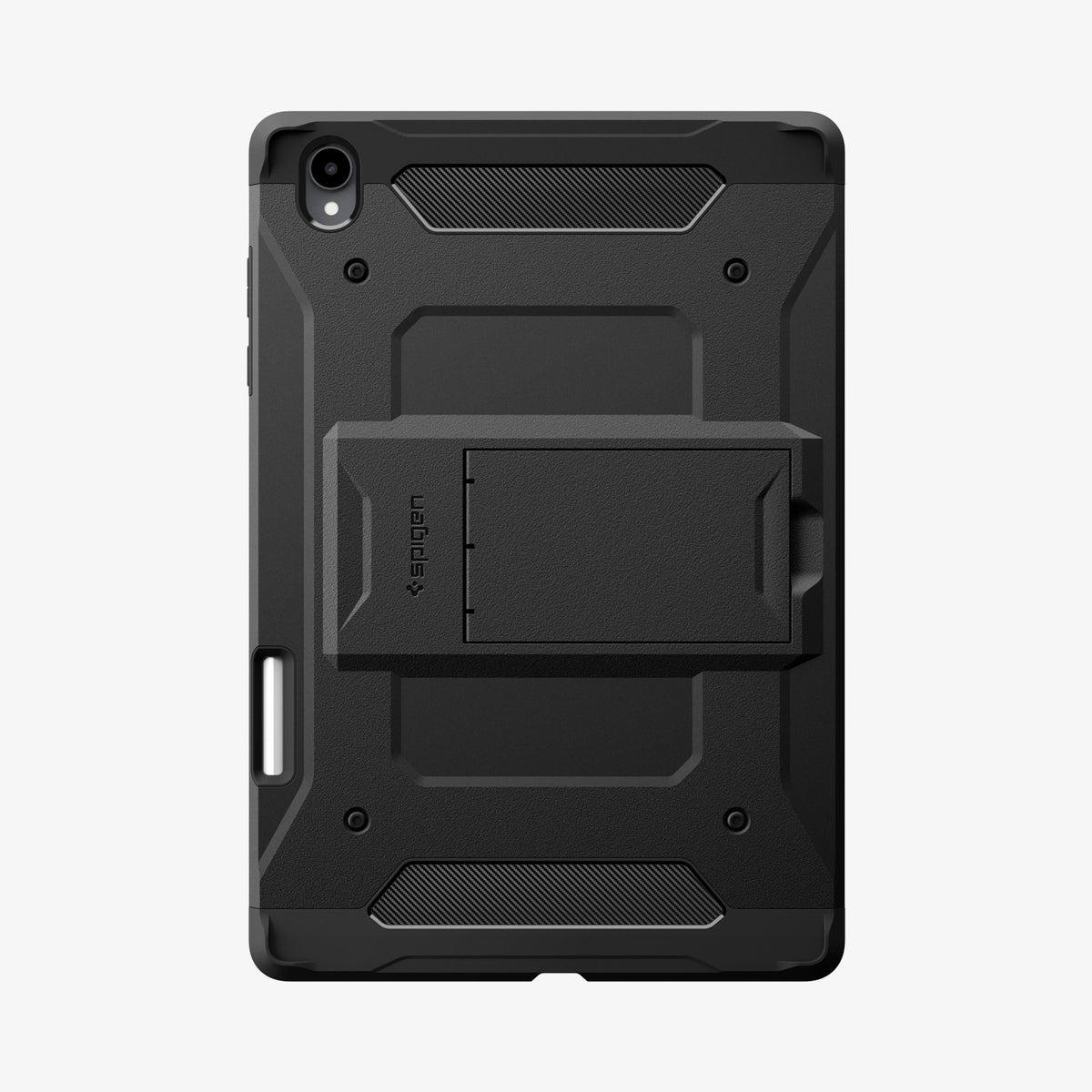 ACS11827 - Galaxy Tab S12+ Tough Armor Pro showing the back of a rugged tablet case with textured panels, reinforced corners, and a built-in kickstand.