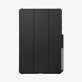 ACS11825 - Galaxy Tab S12+ Ultra Hybrid Pro in Black showing the front of a closed folio tablet case with a tri-fold cover and stylus storage along the side.