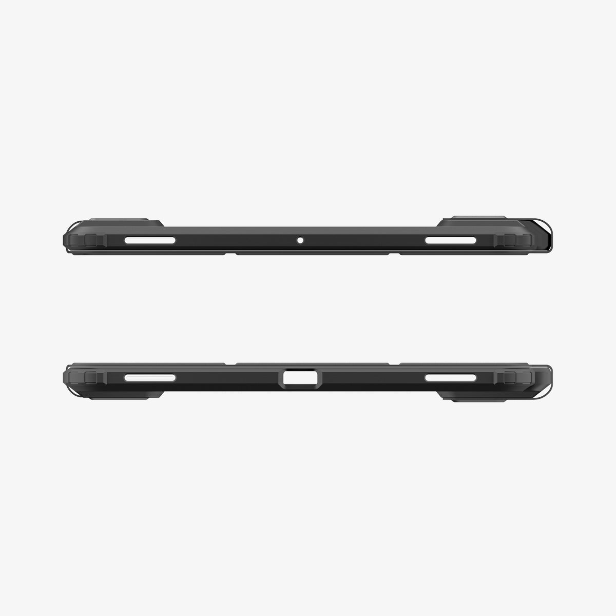 ACS11825 - Galaxy Tab S12+ Ultra Hybrid Pro in Black showing top and bottom edges of a tablet case with speaker openings, microphone opening, charging port cutout, and reinforced corners.