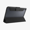 ACS11825 - Galaxy Tab S12+ Ultra Hybrid Pro in Black showing the back of a tablet case supported by the folded folio cover in a stand position.