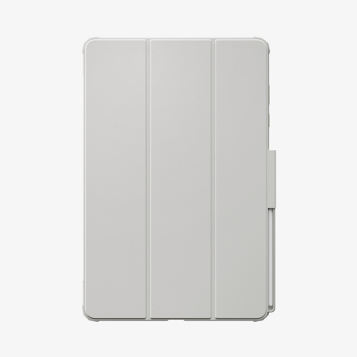 ACS11826 - Galaxy Tab S12+ Ultra Hybrid Pro in Gray showing the front of a closed folio tablet case with a tri-fold cover and stylus storage along the side.