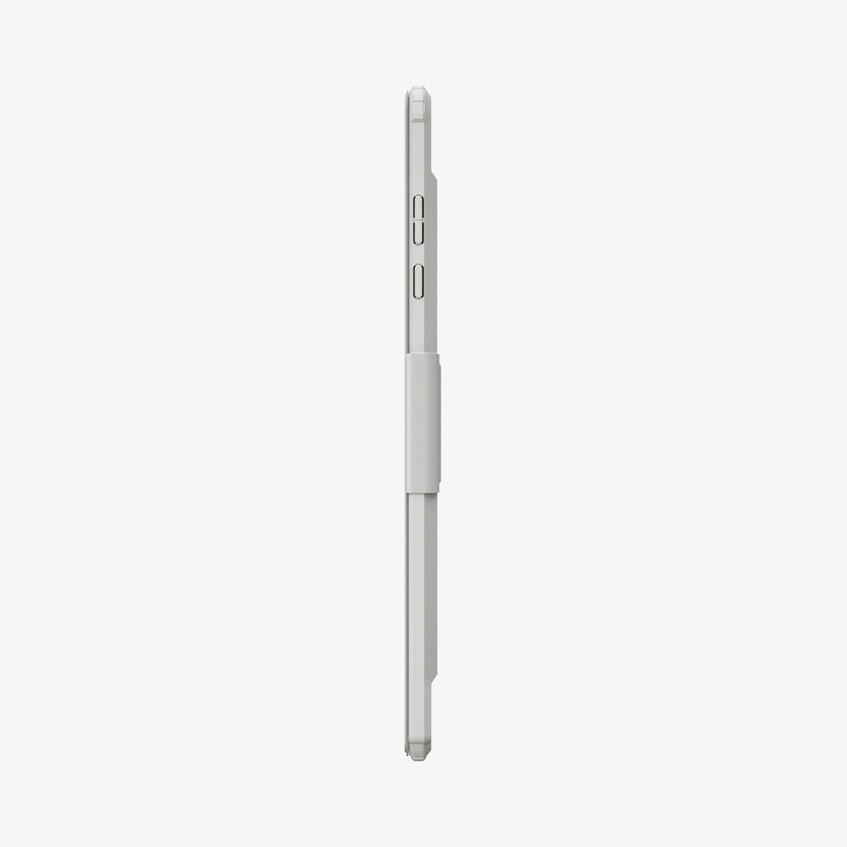 ACS11826 - Galaxy Tab S12+ Ultra Hybrid Pro in Gray showing the slim side profile of a folio tablet case with covered buttons and a raised side section.